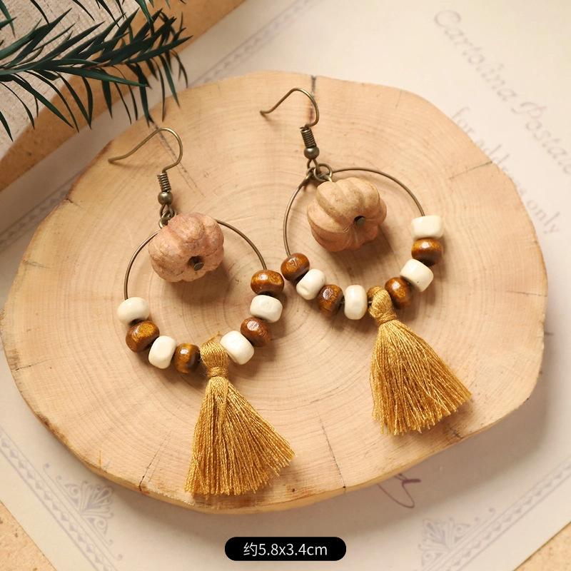 

Вінтажний лісовий стиль Натуральні рослинні аксесуари для вух Креативність ручної роботи, маленькі та унікальні сережки з дубовими фруктами, довгі сережки з китицями