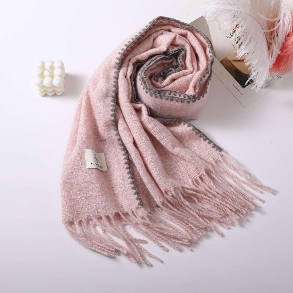 2024 Korean Style Women's Tassel Imitation Cashmere Shawl Scarf - Thick, Warm, Dual-Use, Perfect for Students and Christmas