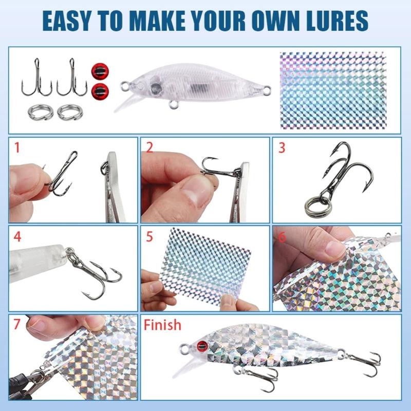 Fishing Lures Making Set DIY Crankbaits Minnow Set Blank Hard Baits Set with Hook Split Rings Lure Eye Sticker