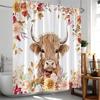 Highland Cow Farmhouse Shower Curtain Country Bathroom Decor Cattle Sunflower Floral Pumpkin Autumn Polyester Bathtub Curtain