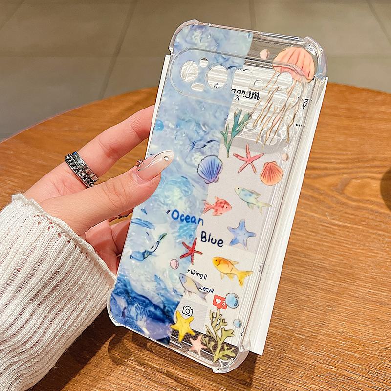 Octopus Starfish Pattern Case For Google Pixel 9 Pro XL 9A Shockproof TPU Silicone Clear Soft Cover