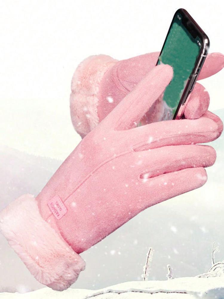 Women Winter Thick Plush Gloves Fashion Warm Suede Outdoor Lady Touchscreen Driving Gloves Sports Cycling Mittens
