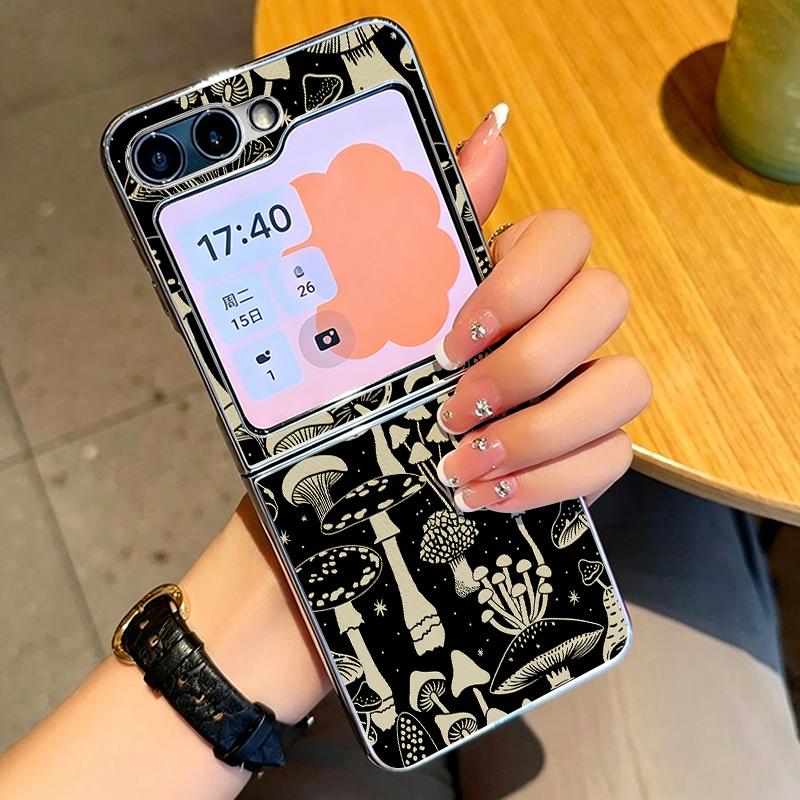 Floral Pattern Case For Samsung Galaxy Z FlIP 7 FE 6 5 Plating PC+PU Leather Hybrid Folding Cover For Samsung Z Flip7 Flip6 Flip5