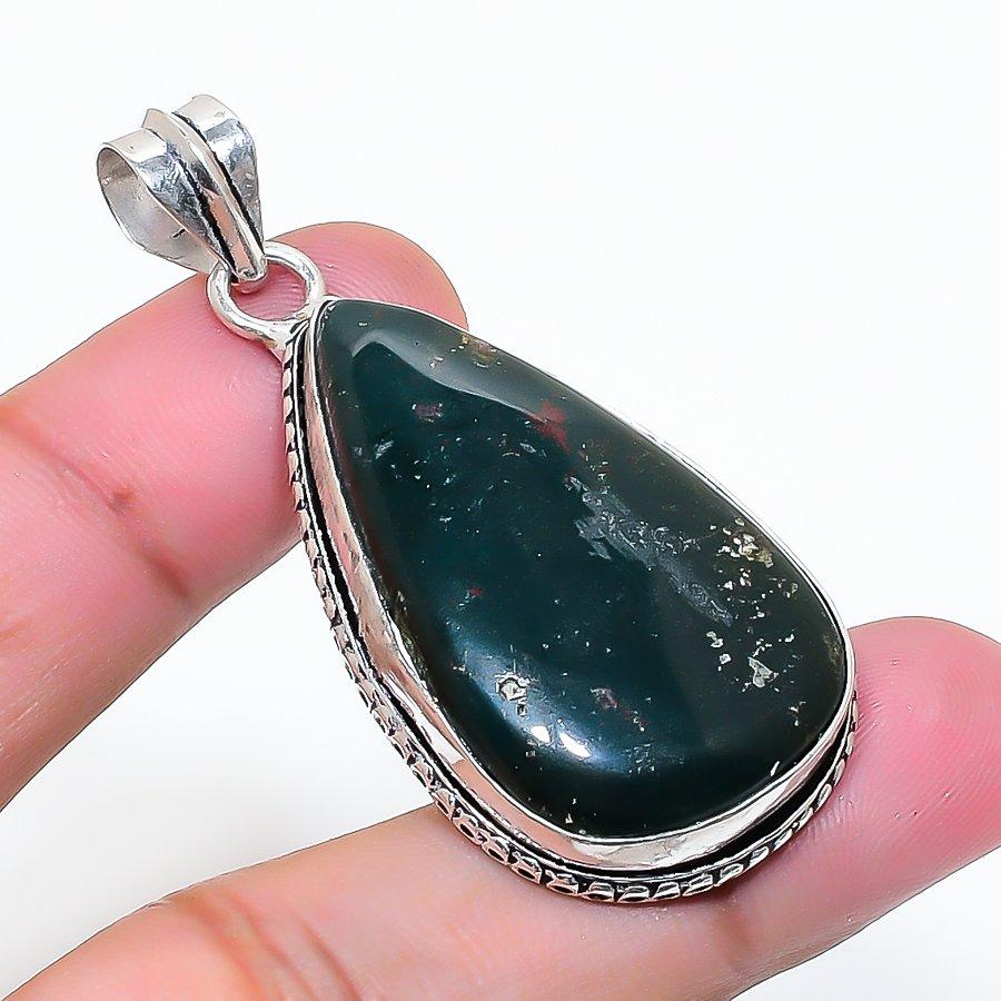 Natural Bloodstone Gemstone Handmade 925 Sterling Silver Pendant 2.09  AP-15314