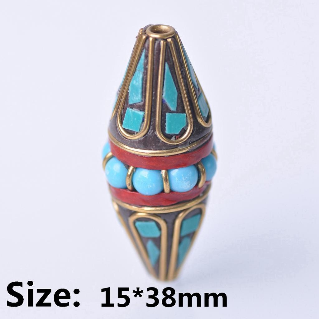 Handmade Nepalese Buddhist Tibetan Brass Metal & Clay Loose Craft Beads for Necklace Jewelry Making DIY