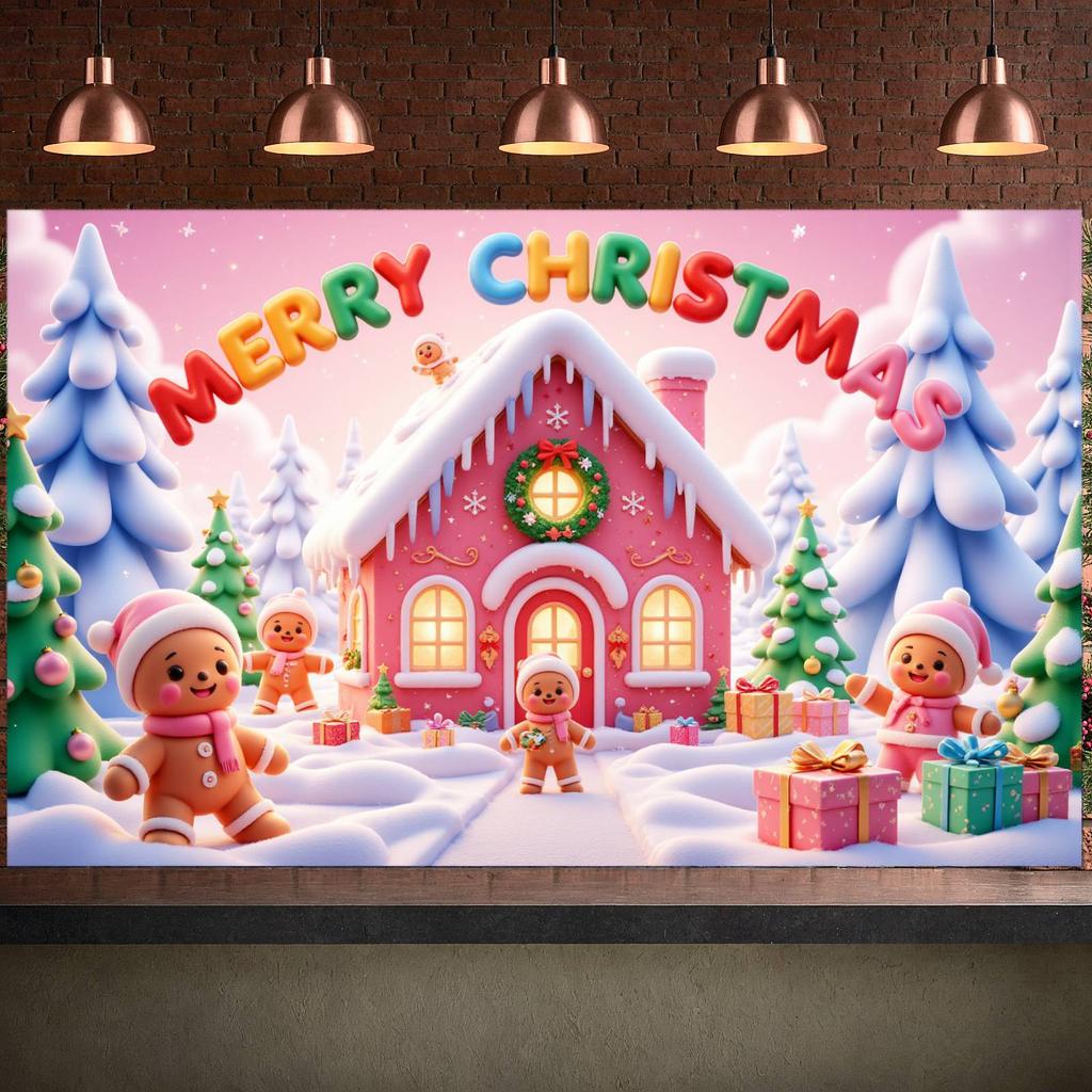 Merry Christmas Banner Decorative Gingerbread House Banner Holiday Banner Christmas Tree Pattern For Christmas Party Holiday