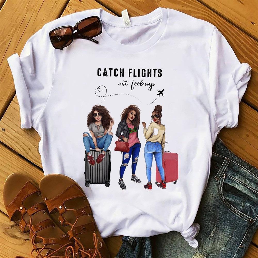 Fashion Vintage Black Girl Letter Graphic Female Tee 90S Summer Shirts Short Sleeve Loose Tees White O-Neck Female Tops Clothing
