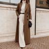 Women's Lapel Collar Solid Color Long Length Wool Blend Coat Double Breasted Warm Winter Outerwear