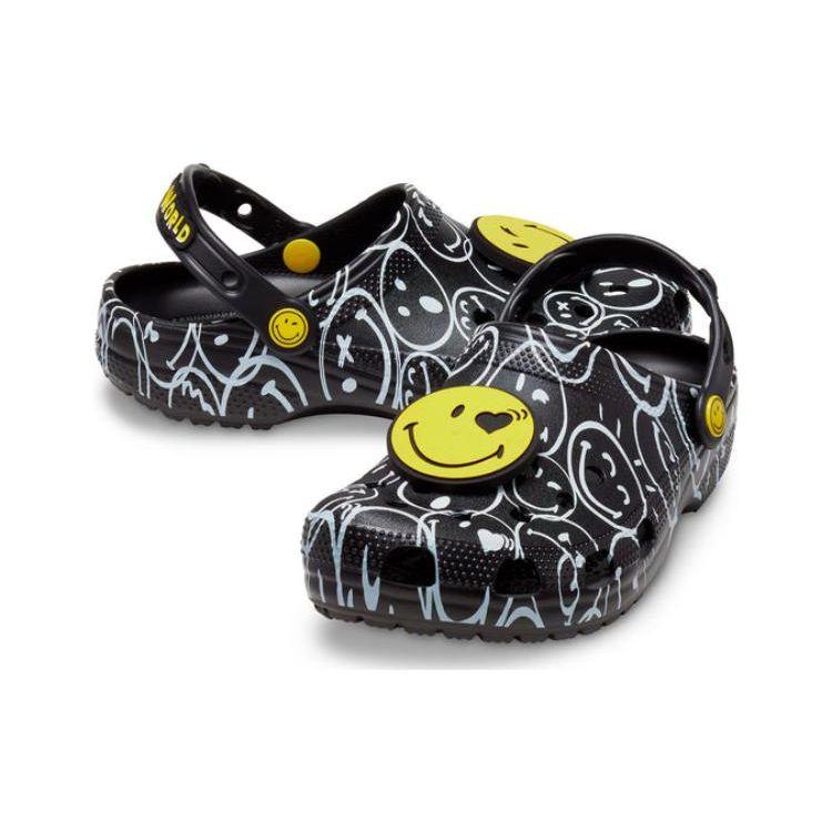 Crocs Classic Smiley World Clogs Black White 207971-0C4