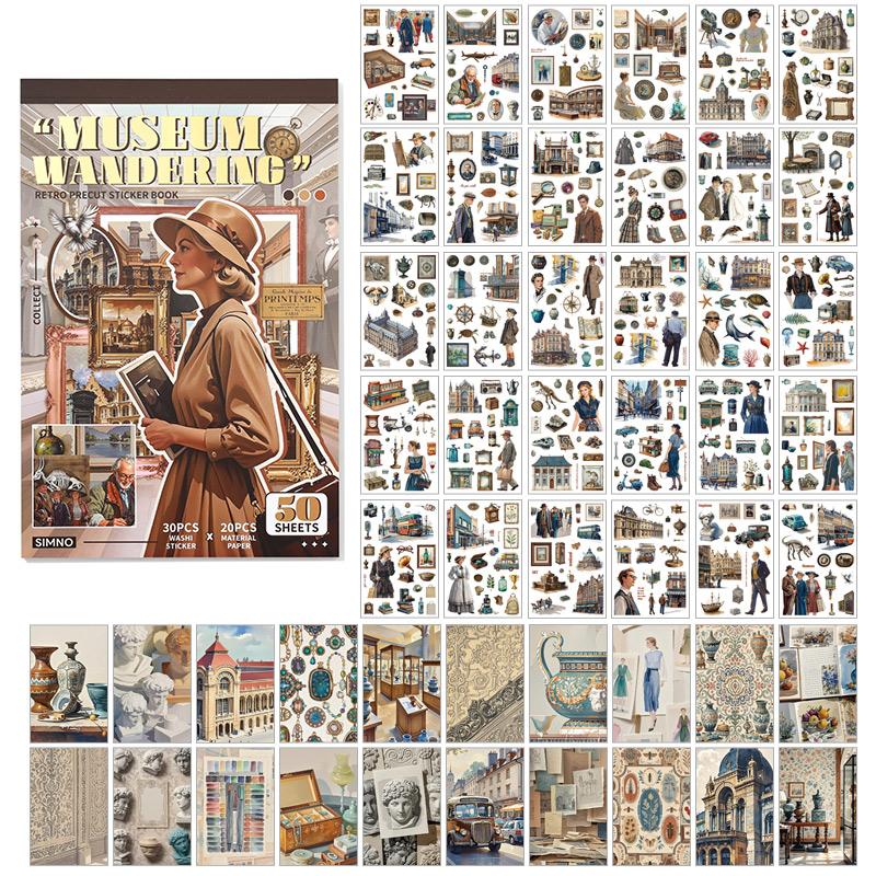 

50/100pcs Vintage PET Material Sticker Book Creative Stationery Stickers DIY Collage Handbook Decorative Scrapbooking Stickers