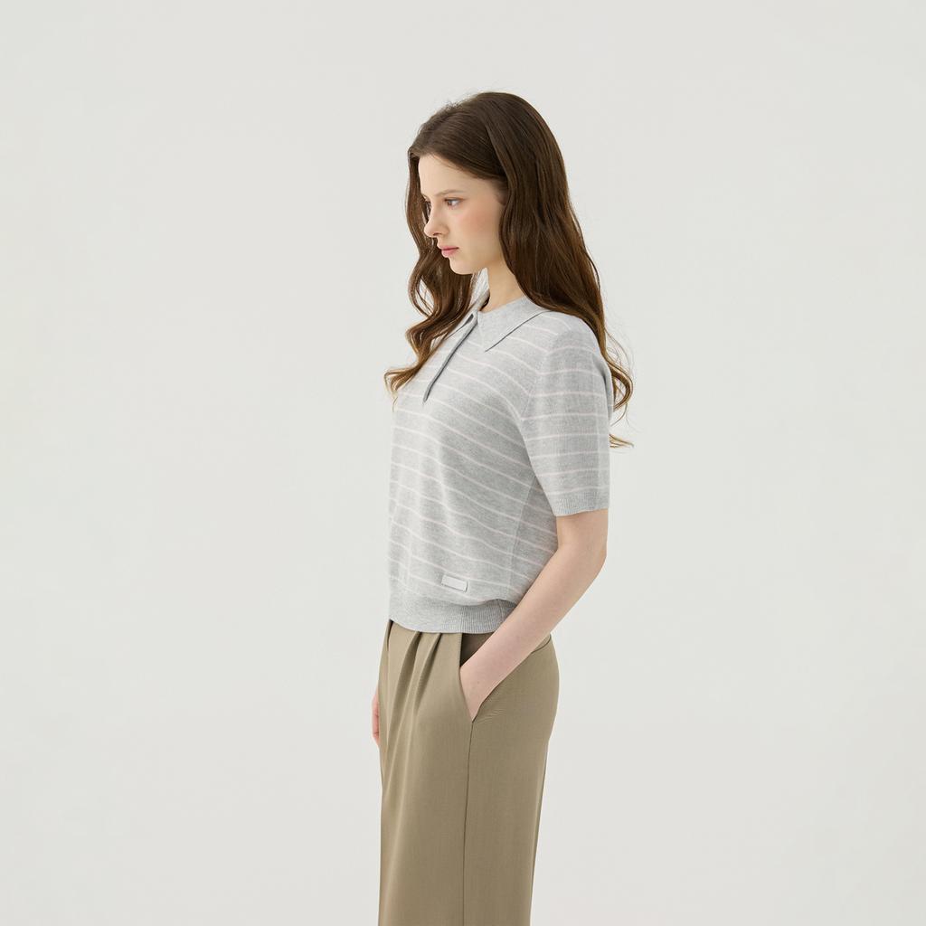 MARTINE GOLF Stripe Collar Knit Pullover_M/Gray