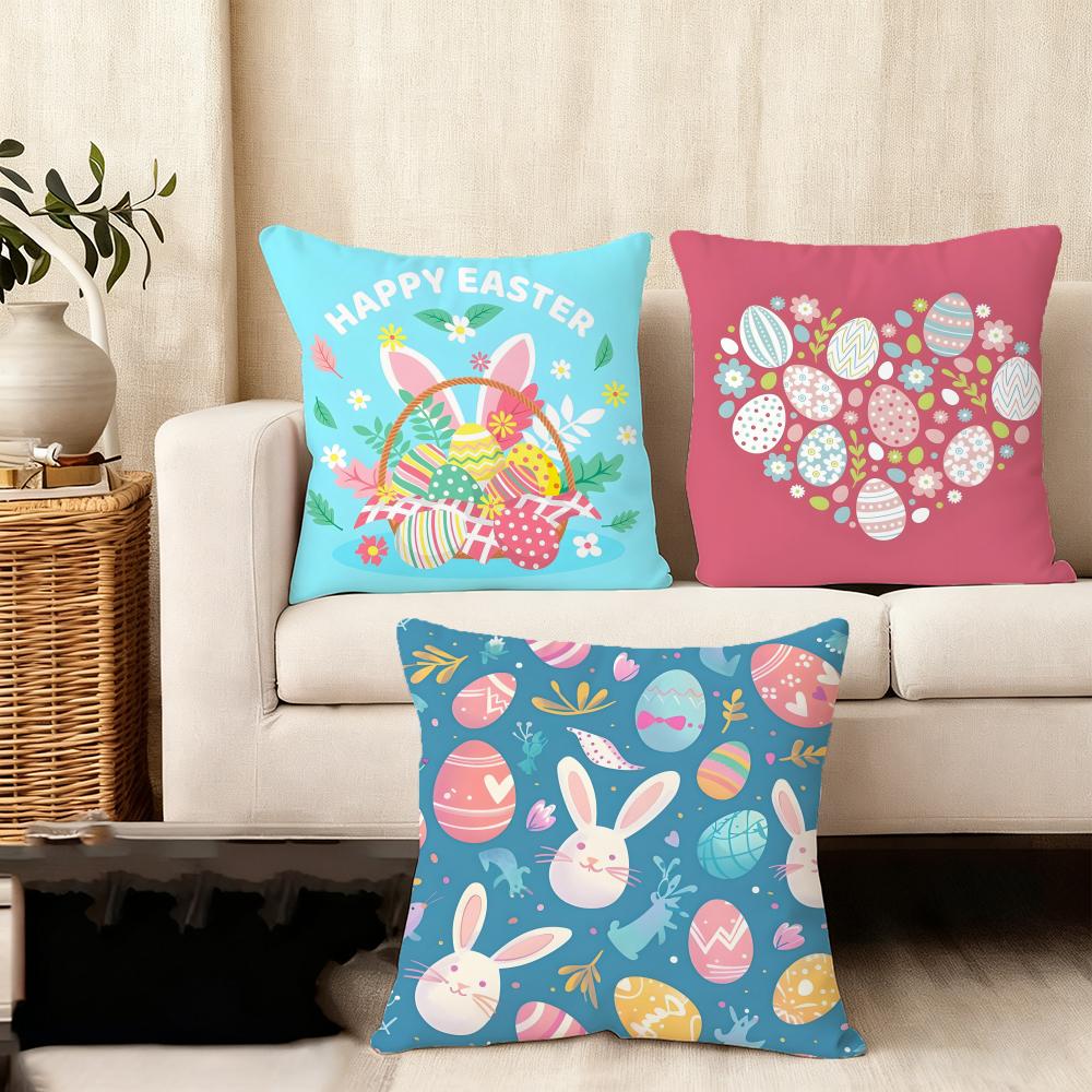 Easter Happy Cushion Cover Plush Fabric Soft DoubleSided Printed Sofa Warm Winter Home Child Gift Pillow Case