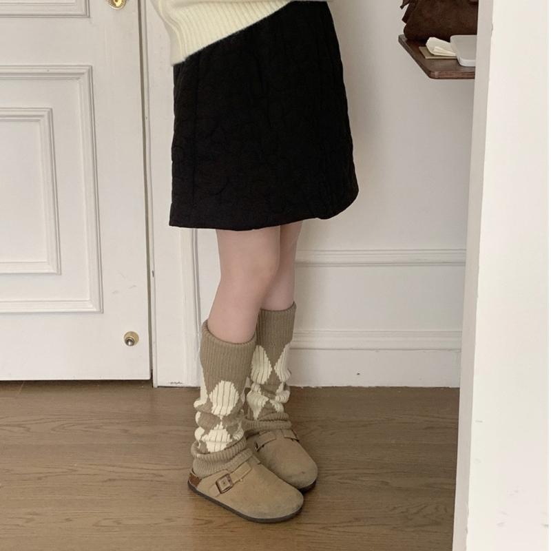 Argyle Pattern Wool Knitted Turn Cuffs Leg Warmers for Women and Students Cold Weather Foot Covers Footless Calf Socks