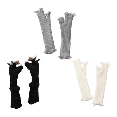 Fashion Knitted Gloves Stretchable Ripped Gloves Street Wear Handwear Winter Essential Dance Event Gathering Armwear