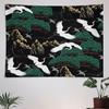 Ethnic Asian Tapestry Wall Hanging Crane and Pine Landscape Art Decor Polyester Print Chinese Style Home Room Decoration