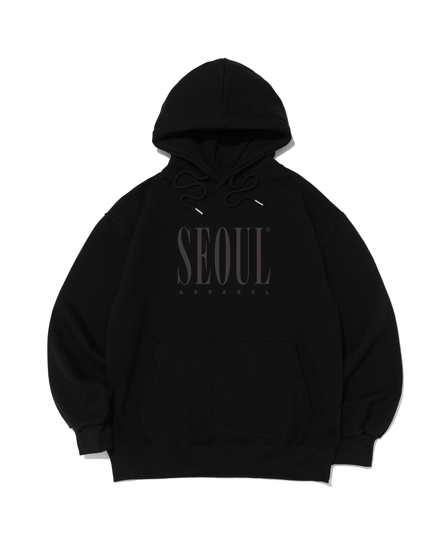 Seoul Apparel Color Lettering Logo Hoodie (Charcoal/Black) S (Brushed)