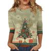 Women's O-Neck 3/4 Sleeve Christmas Print Top