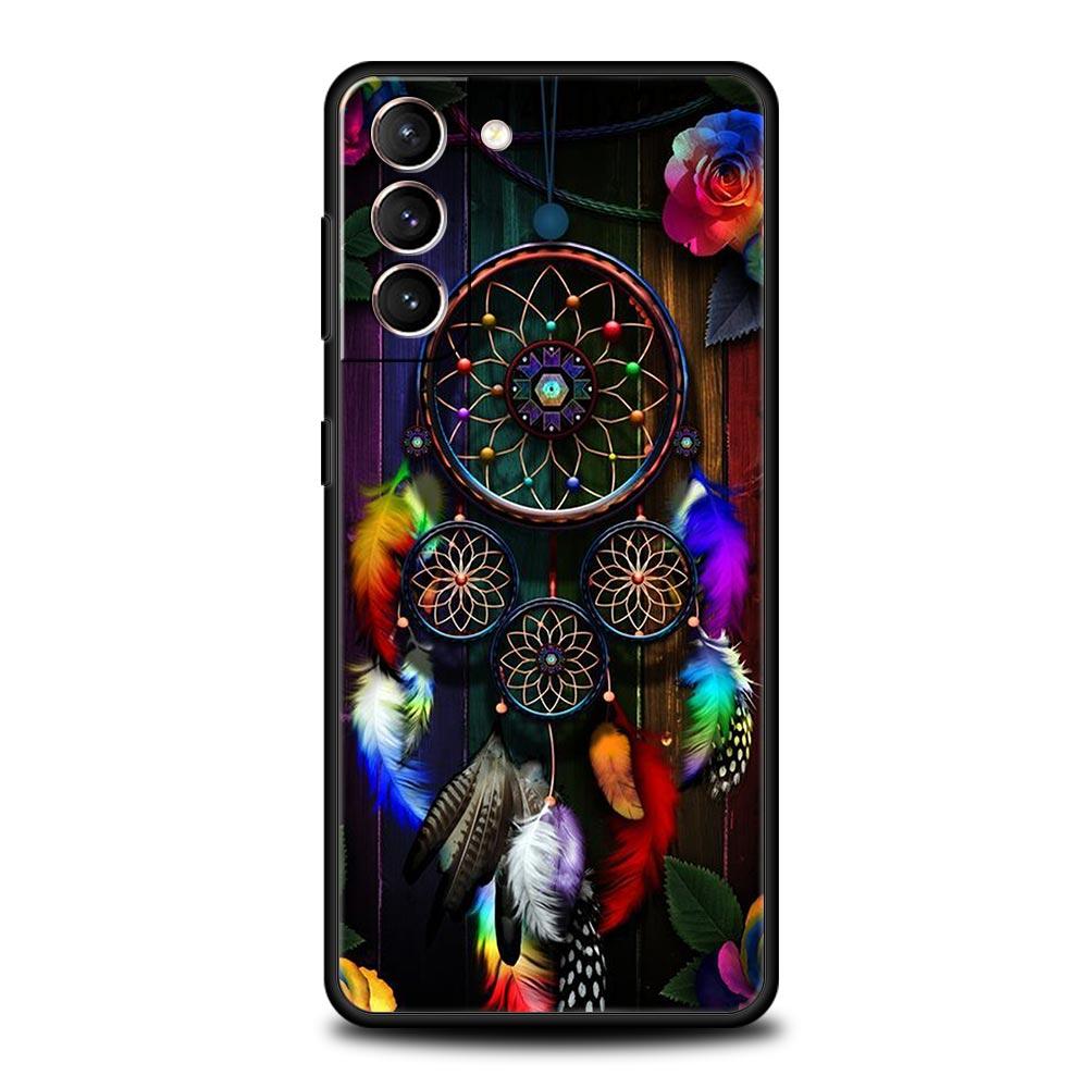 Cute Mandala Dreamcatcher Phone Case For Samsung Galaxy S26 Ultra S25 Plus S24 FE S23 S22 5G S21 S20 Cover Black Soft