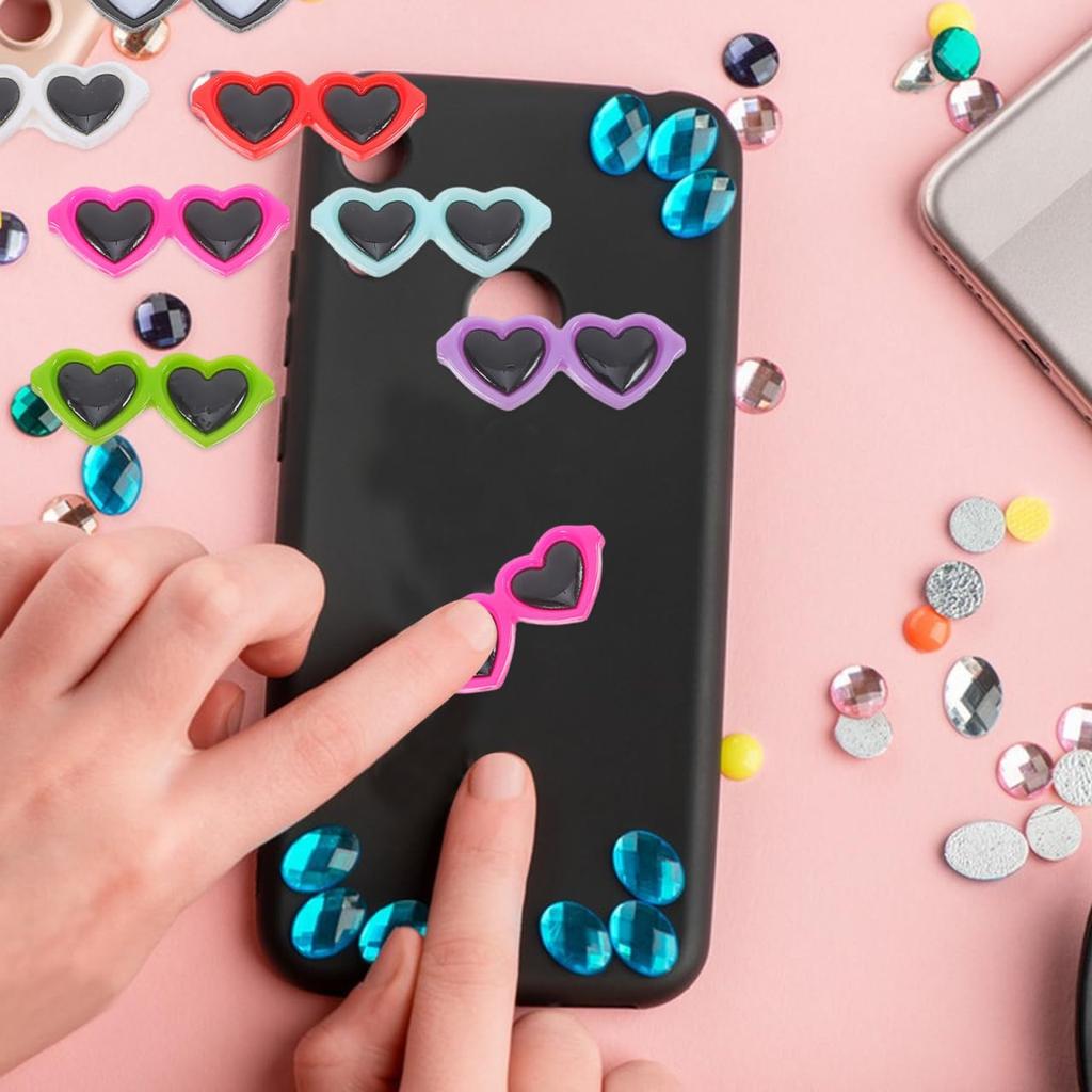 Ibasenice Set of 40 Heart Sunglasses and Eyeglasses Resin Charms and Cabochons, 4.2cm, for DIY Handmade Crafts, Smartphone Cases, Hair Accessories,