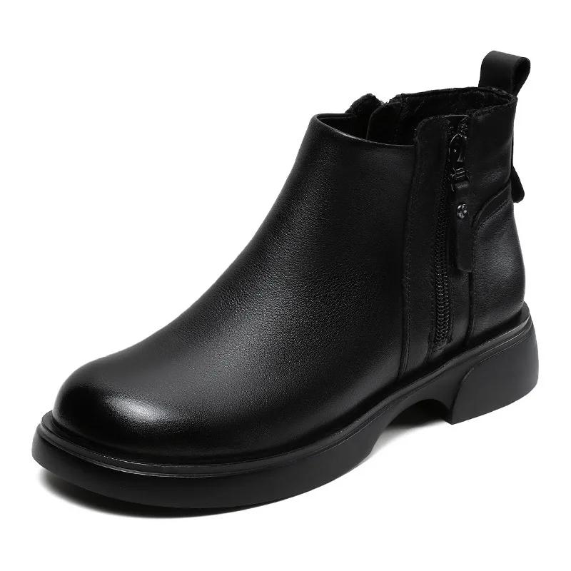 

Autumn/Winter Genuine Leather Women S Boot Side Zipper Single Boot New Flat Bottom Short Boots Chelsea Womans Shoes 35
