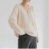 Jerséis Básicos de Punto para Mujer Otoño Invierno Cálido Suéter Cuello en V Moda Holgado Manga Larga Clásico Casual Tops de Punto