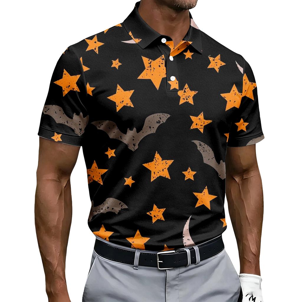 Men's Short Sleeve Halloween Printed Button Shirt, Casual Graphic Top