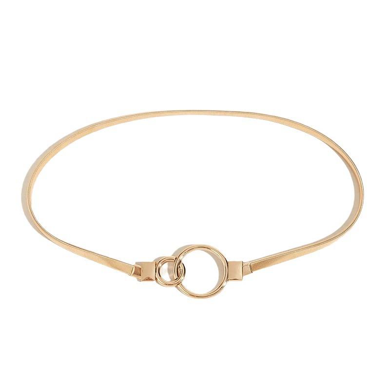 Women's Elastic Waistband Chain - Gold Waist Cinching with Korean Style Round Ring for Autumn/Winter