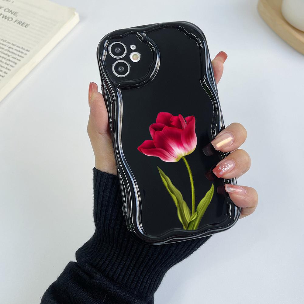 N93 Peony Soft Wavy Phone Cases for iPhone 14 Pro Max 13 Mini 15 Plus XR 7 8 6 XS Max 12 11 Protective Bumper Cover