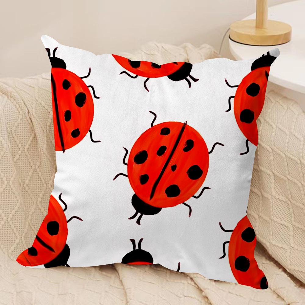 Cute cartoon ladybug Cushion Cover Soft Plush Throw Pillow Cover DoubleSided Printed Cushion Case Cozy Sofa Home Decor 40x40cm 16x16in