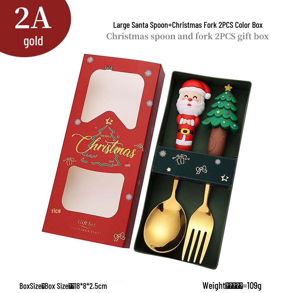 Cross-border Cute Cartoon Christmas Tree Cutlery Set: Spoon, Fork & Gift Box
