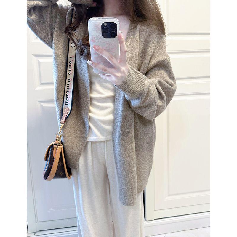 Women's High-End Oatmeal Knit Cardigan – Autumn Loose Slimming Casual Outerwear