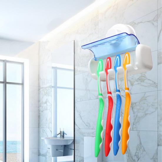 Creative Home Dust-proof Suction Cup 5 Toothbrush Holder Wall Mounted Stand