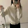 Autumn and winter new semi-turtleneck button soft waxy knitted cardigan women's outer with solid color long-sleeved sweater jacket