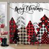 Merry Christmas Shower Curtain Red Buffalo Plaid Christmas Tree Snowy Forest Farmhouse Washable Shower Curtains Bathroom Decor