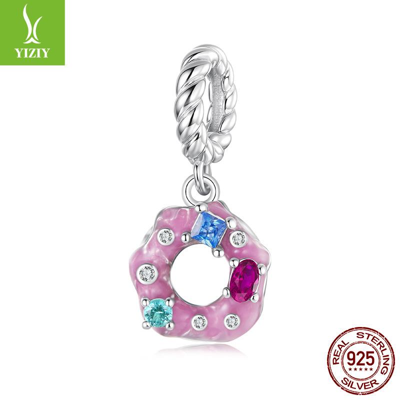 Dream Sweet Donut Pendant Accessories S925 Sterling Silver Macaron Girl Heart Diy Beads
