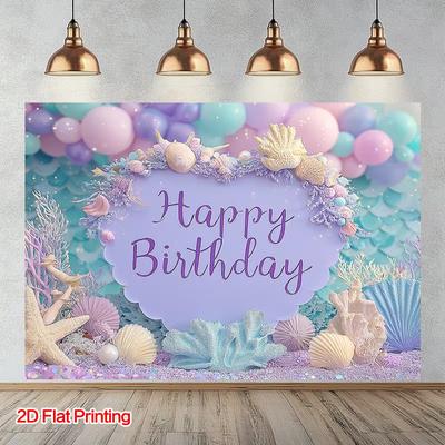 2D Purple Blue Underwater Happy Birthday Photography Backdrop Banner