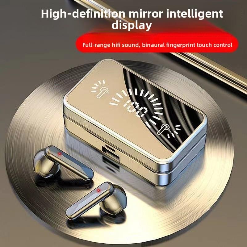 QUEED S20 Bluetooth Headphones with Mirror Surface, Digital Display, TWS Touch Semi-in-ear Wireless Headphones