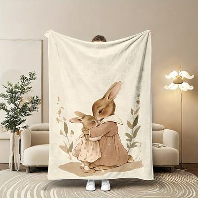 Two Rabbits Print Coral Fleece Blanket All Season Soft Throw for Sofa Bed Camping Office Home Decor Mixed Colors