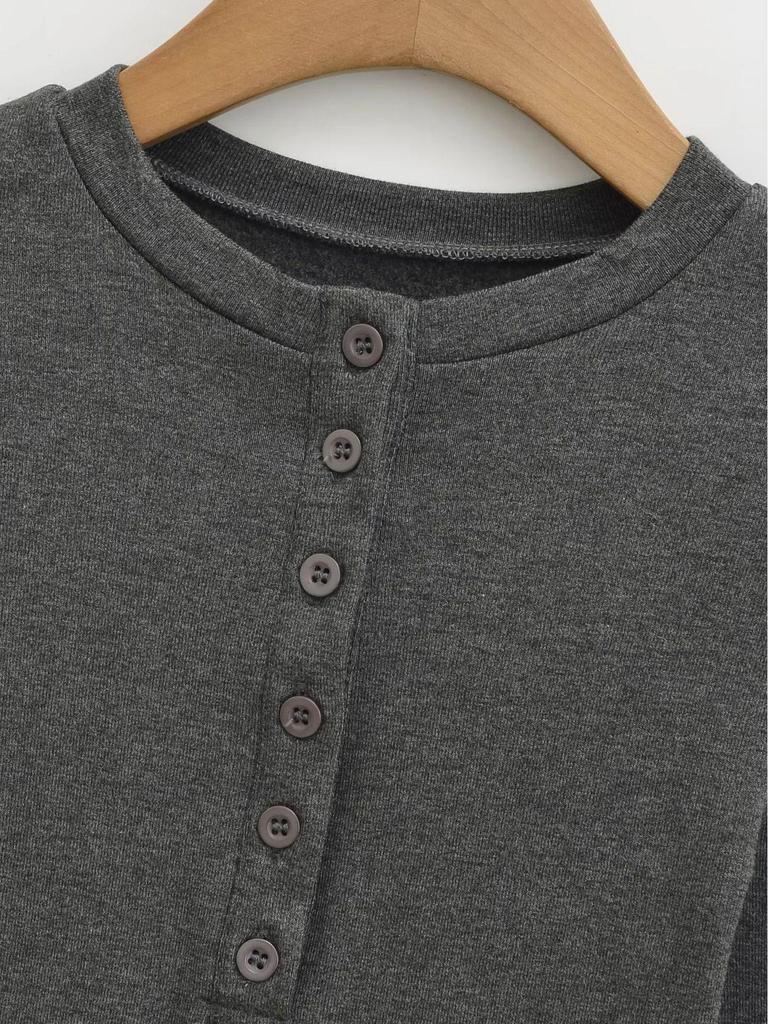 Damen Spicy American Henley Samt-T-Shirt – Warm, Knopfleiste, Langarm für Herbst/Winter, Eng anliegend, Basisschicht