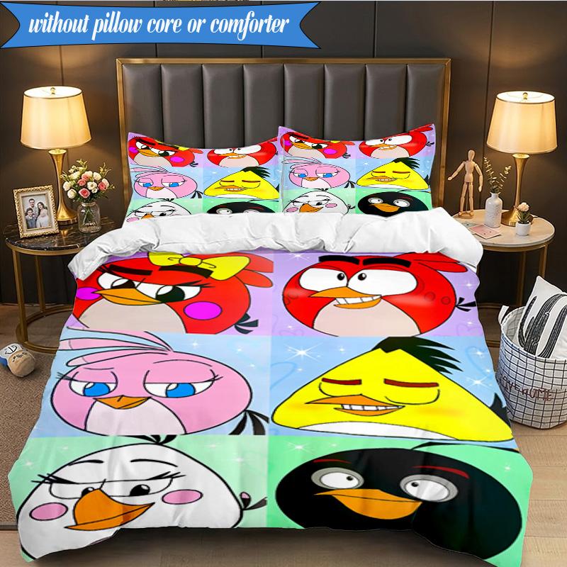 Red Birds Characters Collage 3pcs K-pop music group Bedding set,Ideal for Bedroom, Dormitory,Including Duvet Cover And 2pcs Pillowcases,Fan gifts