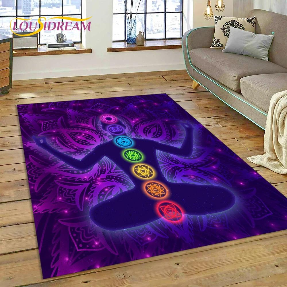 3D Yoga Meditation Rainbow 7 Chakra Carpet Rug for Bedroom Living Room Home Sofa Decoration,Children Game Large Decor Floor Mat