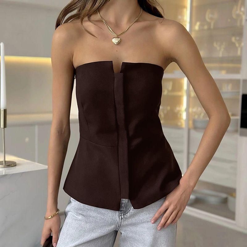European and American Ladies Tops Leisure Commute Tube Top Vest Pure Color All-Matching Stylish All-Matching 2025 Autumn