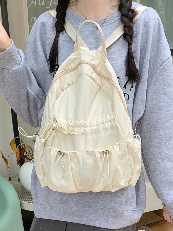 Nylon Backpack For Women With Drawstring Closure And Pouch For Casual Travel