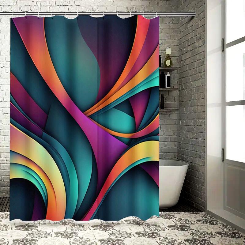 

Modern Colorful Shower Curtain Abstract Design For Bathroom Decorations Blue Teal Orange Pink Purple Green Yellow Bath Mat Cover W60H190(CM)-1 Pcs