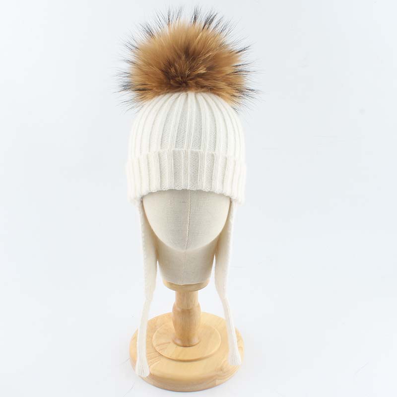 

Шапка, мягкая детская шапка-ушанка, зимняя шерстяная шапка для мальчиков и девочек, шапка с помпоном из натурального меха, теплая вязаная детская шапка, детская шапка с помпоном, шапка kid head 45-53cm