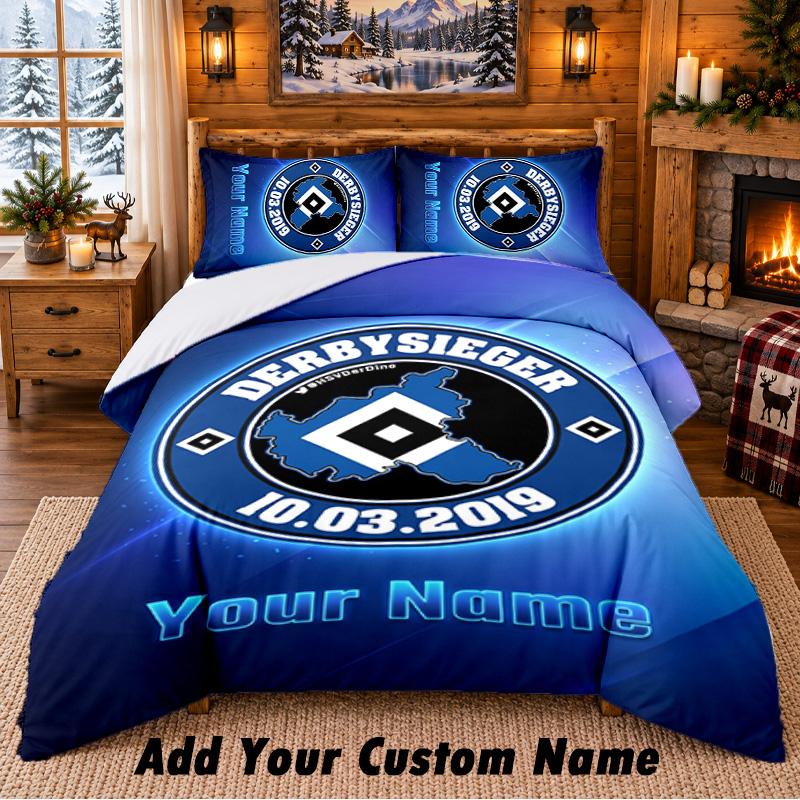 Set Biancheria da Letto 3 Pezzi con Motivo Hamburger SV, Nome Personalizzabile, Lenzuolo e Federe per Camera da Letto di Casa