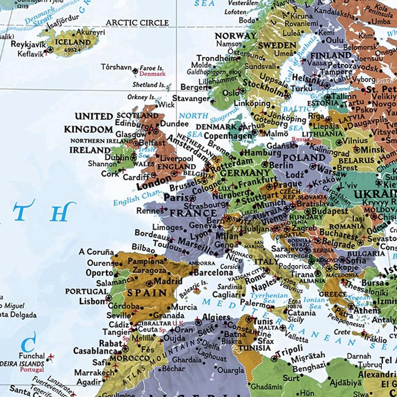 Decorative Hanging Picture The World Map Posters and Prints Wall Art Picture Painting for Education Office Home Decoration