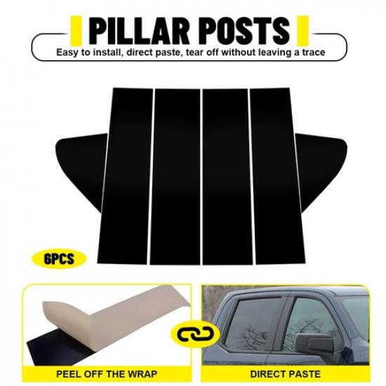 For -2024 Chevy Silverado GMC Sierra Glossy Black Pillar Post Trim 6pcs N