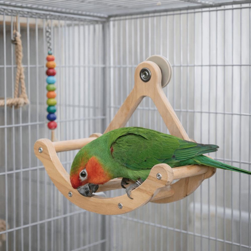 Funny Wooden Bird Swing Toys Hanging Durable Parrot Stand Wheel Bite Resistant Parrot Enrichment Toy Cage Accessories