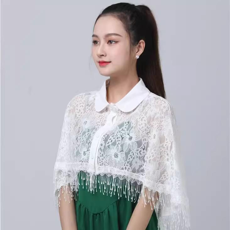 Damen Kurzer Spitzenumhang Schal - Vielseitiger Dünner Sommer Braut-Cardigan in Weiß